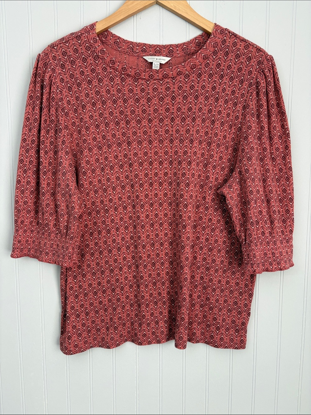 Lucky Brand Crew Neck 3/4 Sleeve Pullover Top Women Size XL